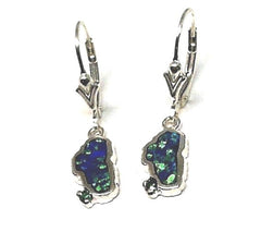 Sterling Silver Lake Tahoe Lever Back Earrings w/ Created Opal & Emerald