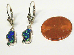 Sterling Silver Lake Tahoe Lever Back Earrings w/ Created Opal & Emerald