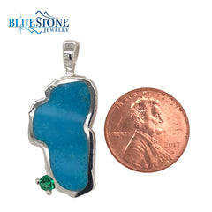 Extra Large Sterling Silver Lake Tahoe Pendant with Turquoise and a Sy