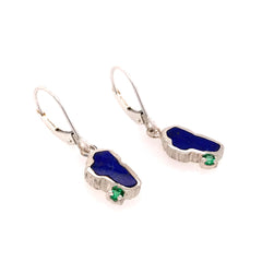 Sterling Silver Lapis Lever Back Earrings with Emeralds
