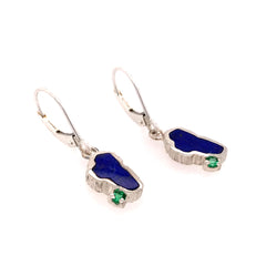 Sterling Silver Lapis Lever Back Earrings with Emeralds