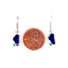 Sterling Silver Lapis Lever Back Earrings with Emeralds