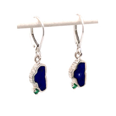 Sterling Silver Lapis Lever Back Earrings with Emeralds