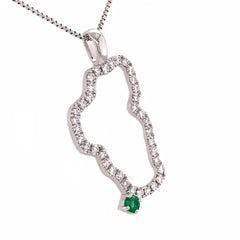 XL 14 Karat White Gold Lake Tahoe Diamond Pendant with Emerald