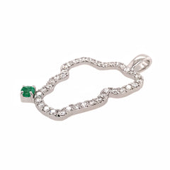 XL 14 Karat White Gold Lake Tahoe Diamond Pendant with Emerald