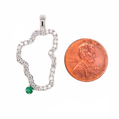XL 14 Karat White Gold Lake Tahoe Diamond Pendant with Emerald