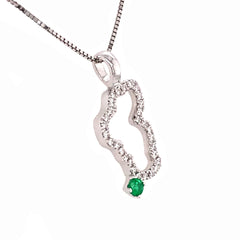 Small 14 Karat White Gold Diamond Lake Tahoe Pendant with Emerald