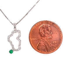 Small 14 Karat White Gold Diamond Lake Tahoe Pendant with Emerald