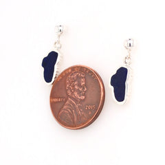 Sterling Silver Post Drop Earrings With Two Lake Tahoe Shaped Lapis