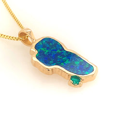 Extra Large 14K Yellow Gold Lake Tahoe Pendant with Lab Opal & Emerald