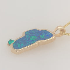Extra Large 14K Yellow Gold Lake Tahoe Pendant with Lab Opal & Emerald