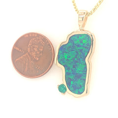 Extra Large 14K Yellow Gold Lake Tahoe Pendant with Lab Opal & Emerald
