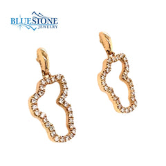 Small 14 Karat Yellow Gold Lake Tahoe Outline Diamond Earrings