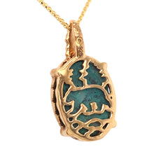 Medium 14 Karat Yellow Gold Plated Lake Tahoe/Bear Pendant with Chrysocolla