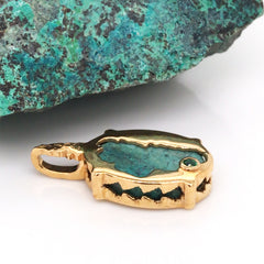 Medium 14 Karat Yellow Gold Plated Lake Tahoe/Bear Pendant with Chrysocolla