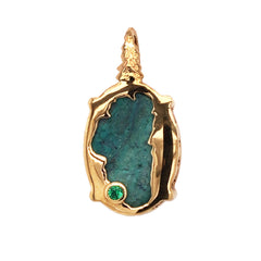Medium 14 Karat Yellow Gold Plated Lake Tahoe/Bear Pendant with Chrysocolla
