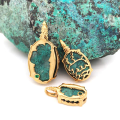 Small 14kt Yellow Gold Plated Lake Tahoe/Bear Pendant with Chrysocolla