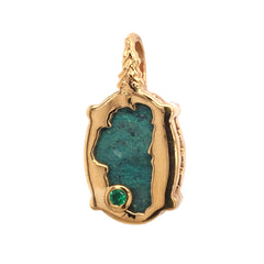 Small 14kt Yellow Gold Plated Lake Tahoe/Bear Pendant with Chrysocolla
