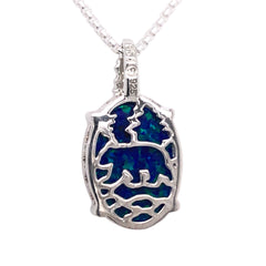 Medium Silver Lake Tahoe/Bear Reversable Pendant with Lab-Grown Opal