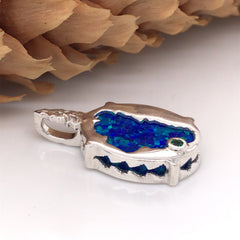 Medium Silver Lake Tahoe/Bear Reversable Pendant with Lab-Grown Opal