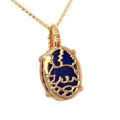 Small 14kt Yellow Plated Lake Tahoe Reversible Bear Pendant with Lapis