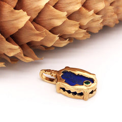 Small 14kt Yellow Plated Lake Tahoe Reversible Bear Pendant with Lapis