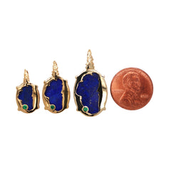 Small 14kt Yellow Plated Lake Tahoe Reversible Bear Pendant with Lapis