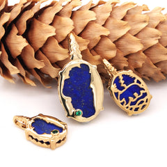 Small 14kt Yellow Plated Lake Tahoe Reversible Bear Pendant with Lapis