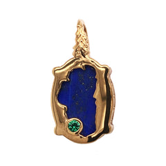 Small 14kt Yellow Plated Lake Tahoe Reversible Bear Pendant with Lapis