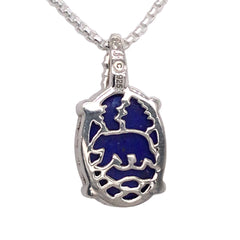 Small Sterling Silver Lake Tahoe/Bear Reversable Pendant with Lapis