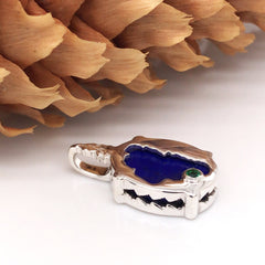 Small Sterling Silver Lake Tahoe/Bear Reversable Pendant with Lapis