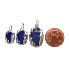Small Sterling Silver Lake Tahoe/Bear Reversable Pendant with Lapis