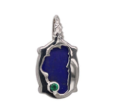 Small Sterling Silver Lake Tahoe/Bear Reversable Pendant with Lapis