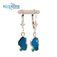Sterling Silver Lever back Earrings with Two Turquoise Lake Tahoe's