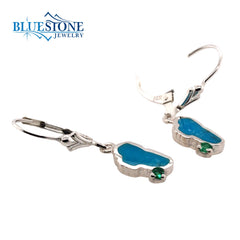 Sterling Silver Lever back Earrings with Two Turquoise Lake Tahoe's