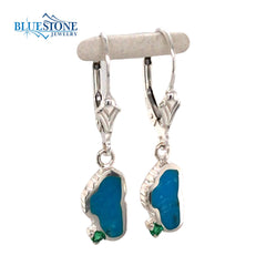Sterling Silver Lever back Earrings with Two Turquoise Lake Tahoe's