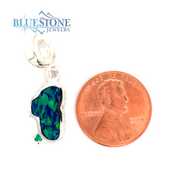 Medium Silver Lake Tahoe Charm with Opal and Emerald for Pandora Bracelet