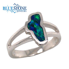 Small Silver Lake Tahoe Ring with Lab Opal- NEW 2022 DESIGN- Size 8