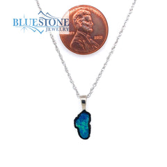 Small 14 Karat White Gold Lake Tahoe Pendant with Australian Opal.
Me