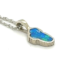 Small 14 Karat White Gold Lake Tahoe Pendant with Australian Opal.
Me
