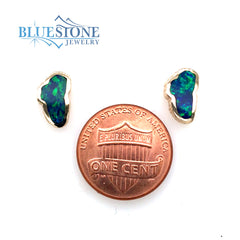 Small 14 Karat Yellow Gold Stud Earrings with 2 Lake Tahoe Lab Created