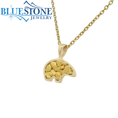 Medium 14KT Gold Bear Pendant With 24KT Gold Nuggets