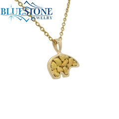 Medium 14KT Gold Bear Pendant With 24KT Gold Nuggets
