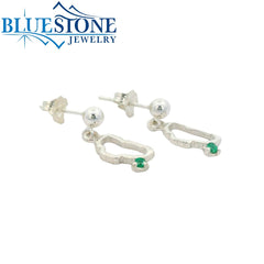 Small Silver Lake Tahoe Outline Earrings with Emeralds- Post Drop