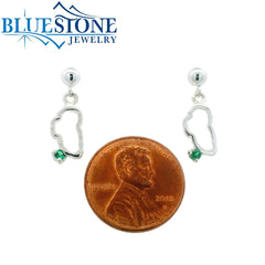 Small Silver Lake Tahoe Outline Earrings with Emeralds- Post Drop