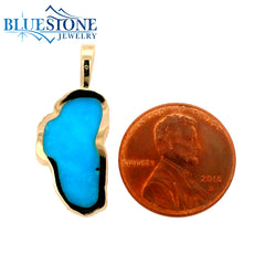 Large 14kt Yellow Gold Lake Tahoe Pendant with Turquoise