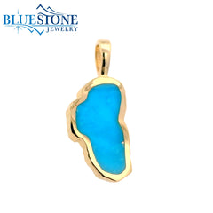 Large 14kt Yellow Gold Lake Tahoe Pendant with Turquoise
