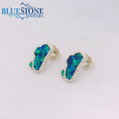 Sterling Silver Lake Tahoe Stud Earrings w/ Lab-Opal & Created Emeralds
