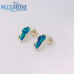 Sterling Silver Lake Tahoe Stud Earrings w/ Lab-Opal & Created Emeralds