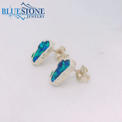 Sterling Silver Lake Tahoe Stud Earrings w/ Lab-Opal & Created Emeralds